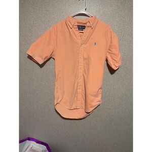 Ralph Lauren Mens Classic Fit Oxford Shirt Short Sleeve Orange Peach Small